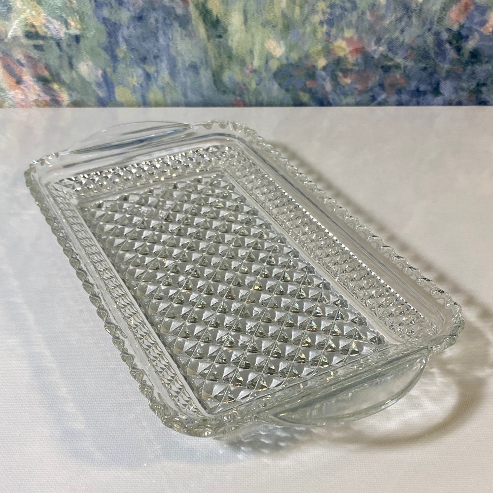 Vintage Anchor Hocking Wexford Clear Glass Cranberry Relish Tray 5" x 9.5" Dish